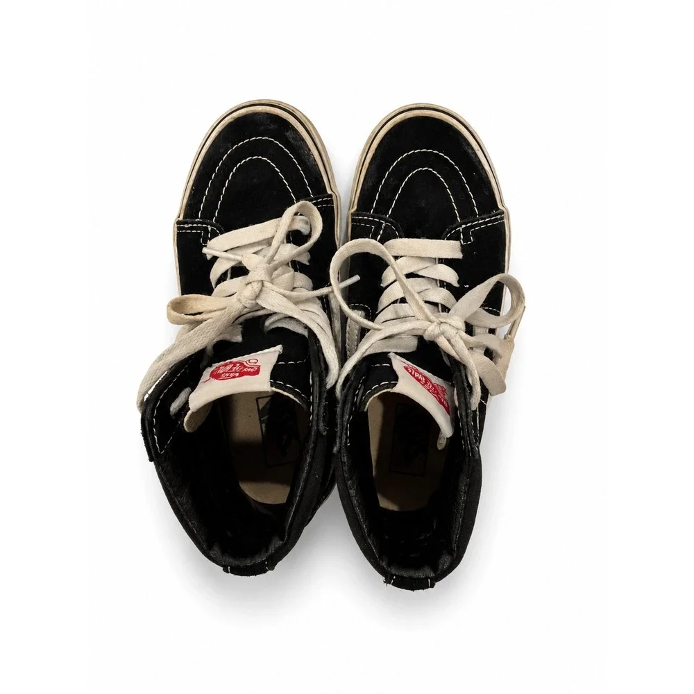 Vans Sk8-Hi High Top Black/White Sneaker Kids Size 2 Fair Condition